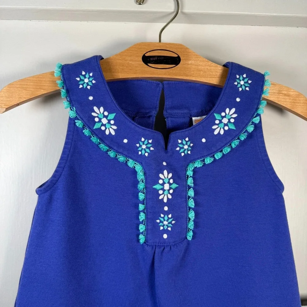 Gymboree Shift Dress Size 8 Blue Safari Embroidered Tassel Sleeveless‎ Summer